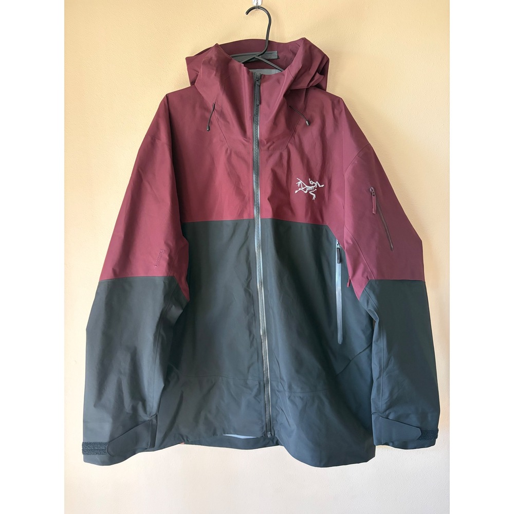 Arc'teryx Mens Rush Jacket Two-Tone Hooded Shell Jacket - Burgundy and Black